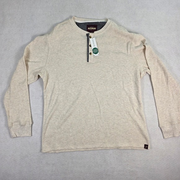 Alesbury Riverdale Thermal Shirt Mens XL Grey Cream Waffle Knit Long Sleeve - Picture 2 of 5